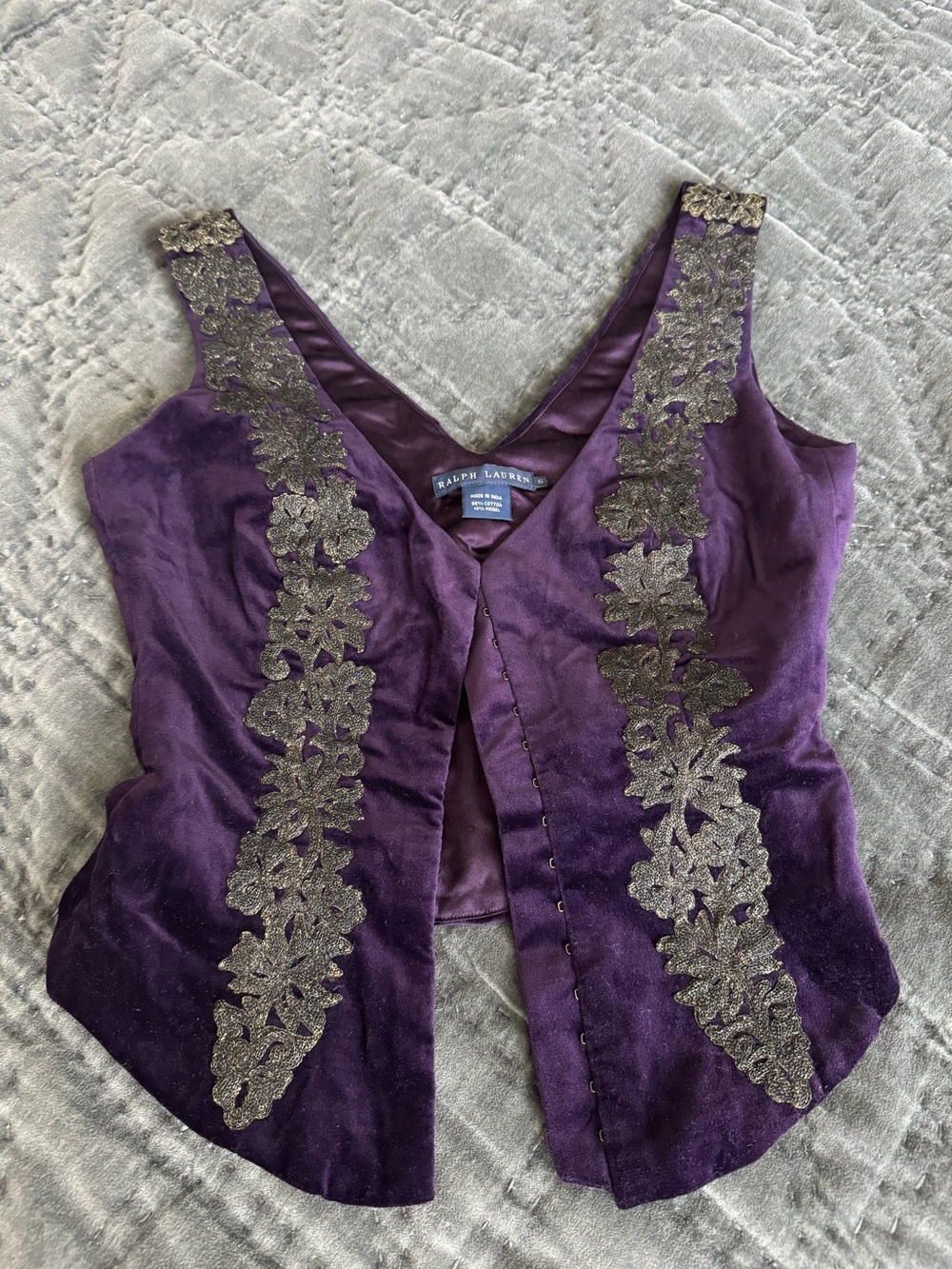 Vintage Ralph Lauren Purple Velvet Embellished Vest 6